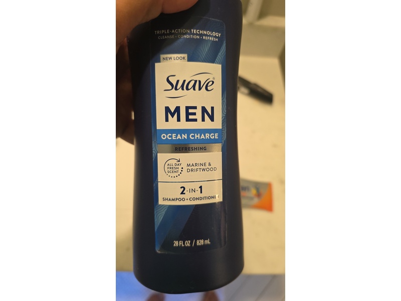 Suave Men Ocean Charge 2-In-1 Shampoo + Conditioner, Refreshing, Marine & Driftwood, 28 fl oz/828 mL