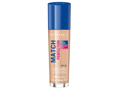 Rimmel London Match Perfection Foundation, SPF 20, 200 Soft Beige, 1 fl oz/30 mL