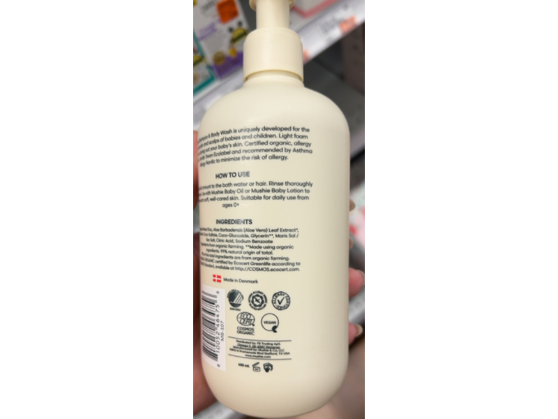 Mushie Baby Shampoo & Body Wash, Fragrance-Free, 13.53 fl oz/400 mL
