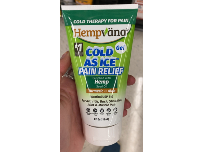 Hempvana Cold As Ice Pain Relief Gel, Hemp Seed Oil+ Turmeric & Aloe, 4 fl oz/118 mL