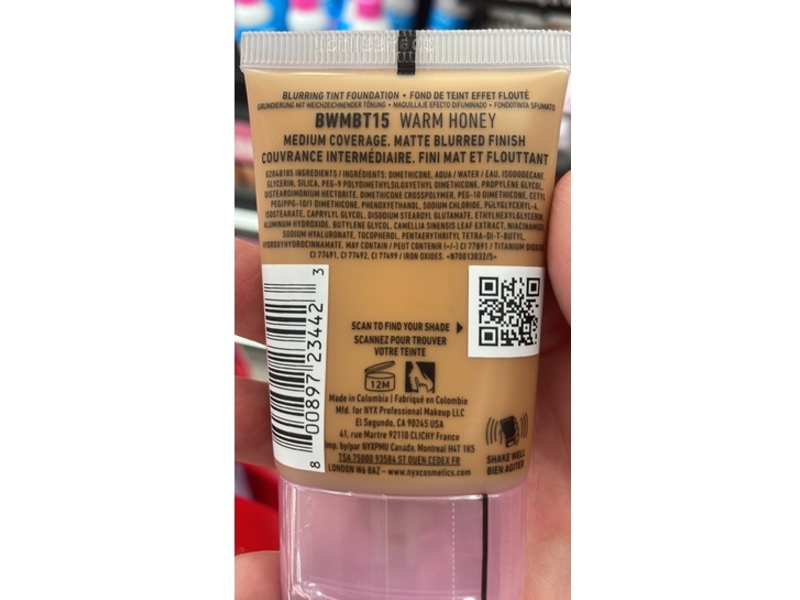 Nyx Professional Makeup Bare With Me Blur Foundation, 15: Warm Honey, 1.01 fl oz/30 mL