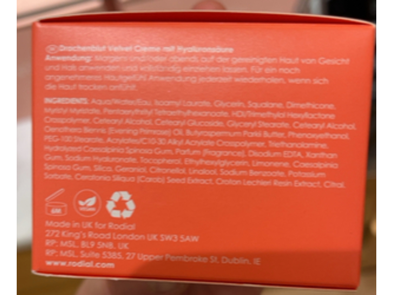 Rodial Dragon's Blood Hydrate & Tone Hyaluronic Velvet Cream, 1.69 fl oz/50 mL