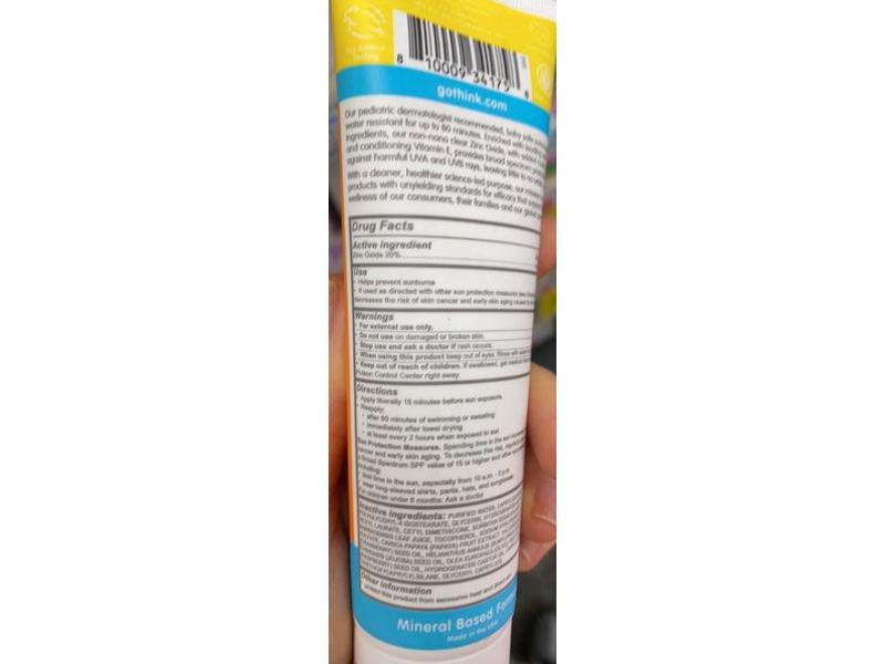 Thinkbaby Clear Zinc Sunscreen, SPF 30, 3 fl oz/89 mL