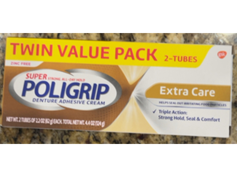 Poligrip Extra Care Denture Adhesive, 2.2 oz/62 g, Pack Of 2