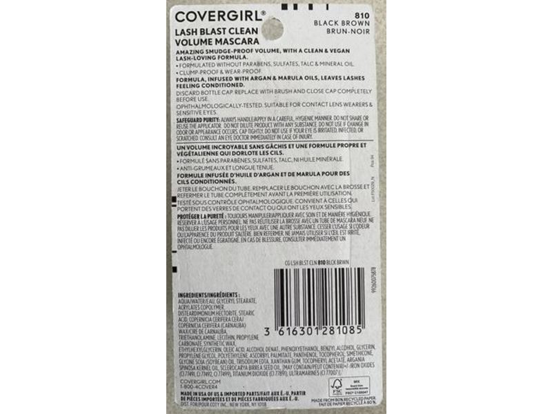Covergirl Lash Blast Clean Volume Mascara, 810 Black Brown, 0.44 fl oz/13 mL