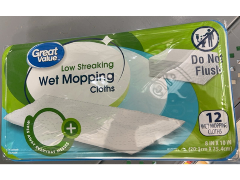 Great Value Low Streaking Wet Mopping Cloths, 12 Count
