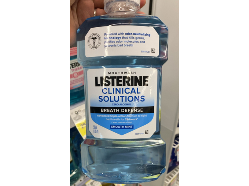 Listerine Clinical Solutions Breath Defense Mouthwash, Smooth Mint, 500 mL