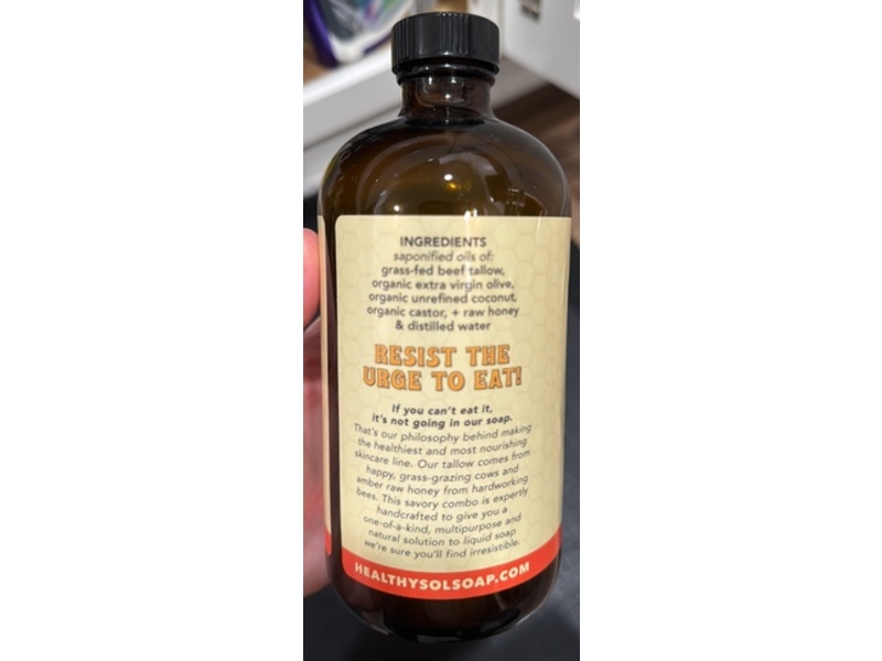 Health y Sol Tallow & Honey All Purpose Soap, Fragrance Free, 16 fl oz/473 mL