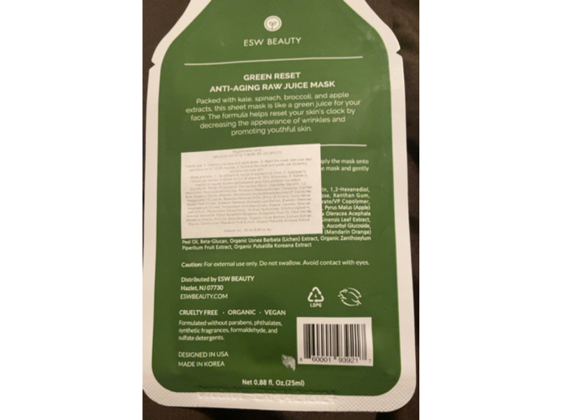 Esw Beauty Anti - Aging Raw Juice Mask, Green Reset, 0.88 fl oz/25 mL