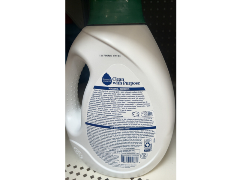 Seventh Generation Laundry Detergent, Free & Clear, 60 Loads, 90 fl oz/2.6 L
