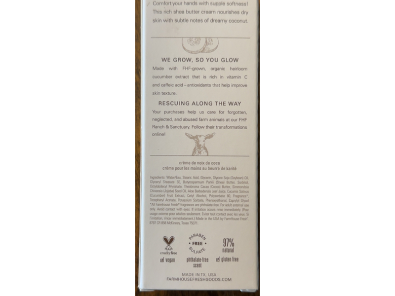 FarmHouse Fresh Shea Butter Hand Cream, Coconut Cream, 2 fl oz/56 mL