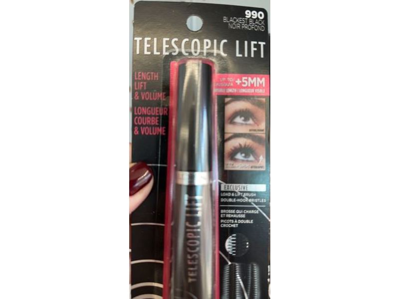 L'Oreal Paris Telescopic Lift Washable Mascara, 990 Blackest Black, 0.33 fl oz/10 mL