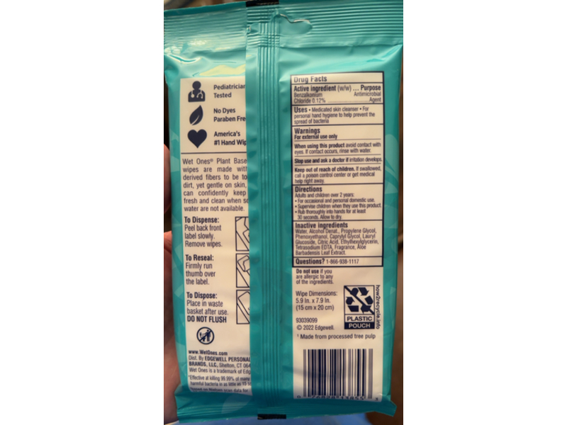 Wet Ones Antibacterial Plant Based Hand Wipes, 20 Counts