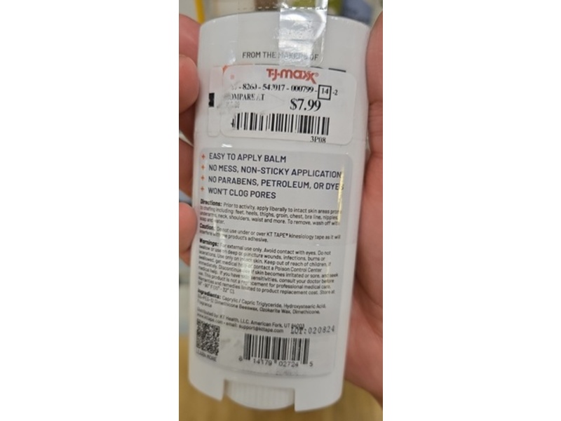 Kt Health Chafe Safe Anti-Friction Balm, Fresh Citrus Scent, 1.75 oz/49.6 g