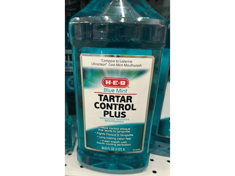 H.E.B Tartar Control Plus Antigingivitis Mouthwash, Blue Mint, 33.8 fl oz/1 L