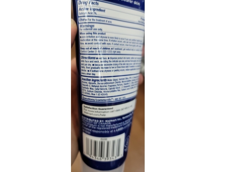 Equate Stubborn Acne Control Exfoliating Wash, Salicylic Acid 2%, 6.78 fl oz/200 mL