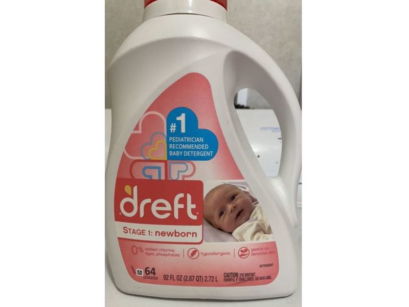 Dreft Stage 1: Newborn Liquid Laundry Detergent, Hypoallergenic, 64 Loads, 92 fl oz/2.72 L