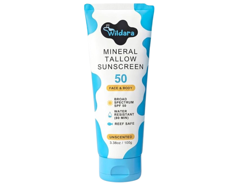 Wildara Mineral Tallow Face & Body Sunscreen, SPF 50, Unscented, 3.38 fl oz/100 g