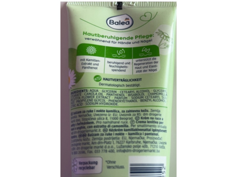 Balea Hand & Nail Balm, Chamomile, 100 mL