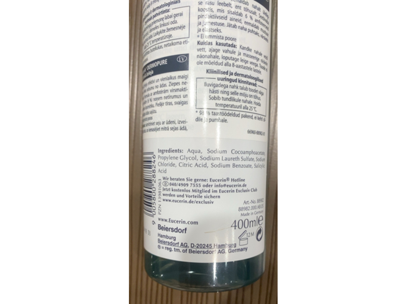 Eucerin Dermo Pure Cleansing Gel, 400 ml