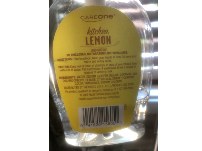 CareOne Kitchen Liquid Hand Soap, Lemon, 7.5 fl oz/222 mL