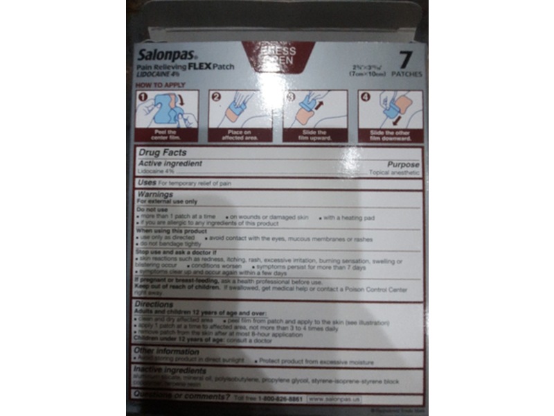 Salonpas Lidocaine Pain Relieving Flex Patch, 7 Patches