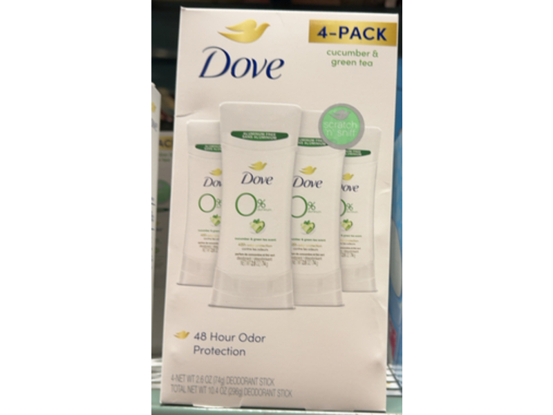Dove Deodorant Stick, Cucumber & Green Tea, 2.6 oz/74 g, Pack Of 4