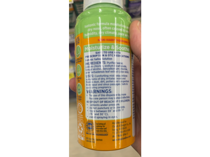Arm & Hammer Simply Saline Nasal Mist, Aloe Vera, 4.6 oz/130 g, Pack Of 3