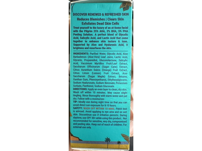 Pilgrim Secrets Of Jeju Island Peeling Solution, 25% AHA + 2% BHA + 5% PHA, 1.01 fl oz/30 mL