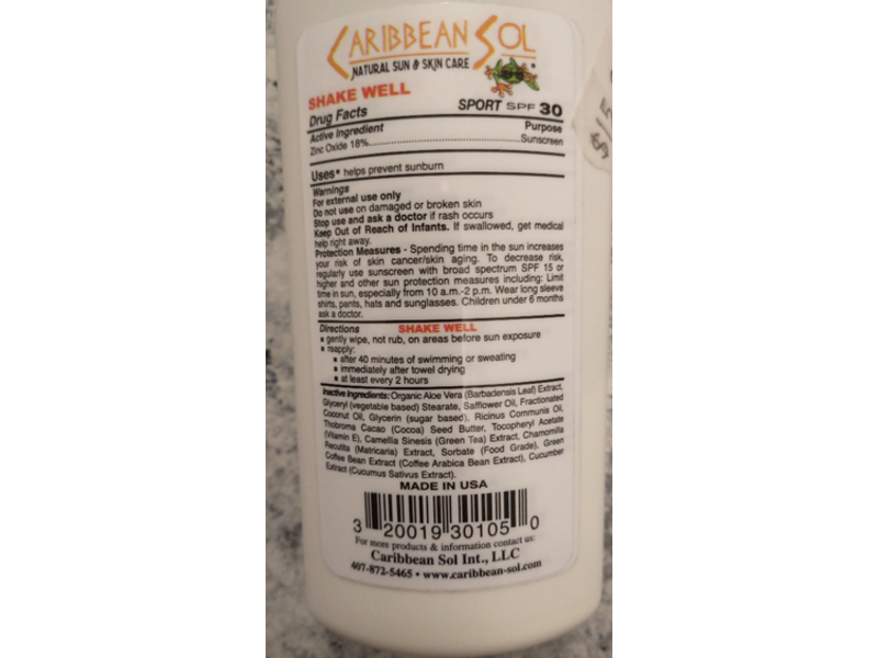 Caribbean Sol Sport Natural Sunscreen Mist, Dry Grip, SPF 30, 4 oz