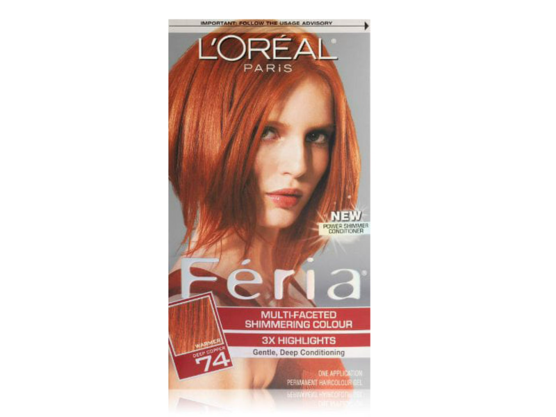 L'Oreal Paris Feria Multi-Faceted Shimmering Permanent Hair Color Kit, 74 Deep Copper