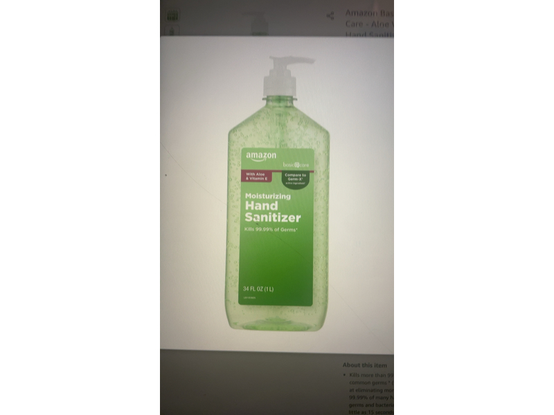 Amazon Moisturizing Hand Sanitizer, Aloe & Vitamin E, 34 fl oz/1 L, Pack Of 4