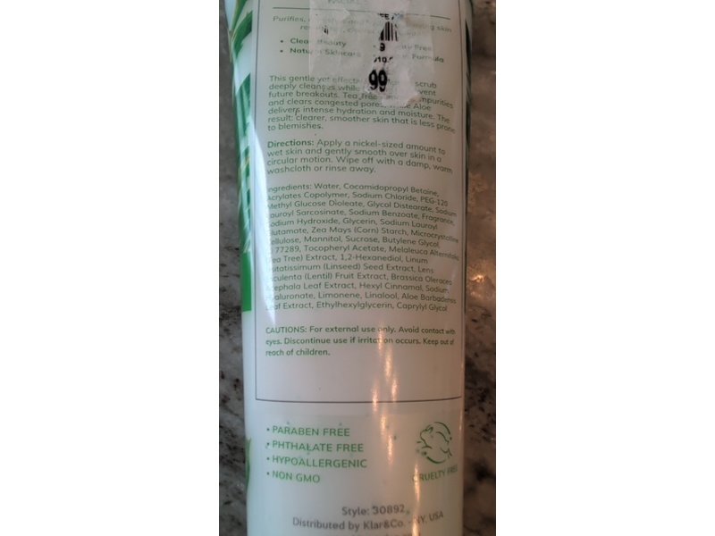 Skin 2.0 Facial Scrub, Tea Tree & Aloe, 6.76 fl oz/200 mL