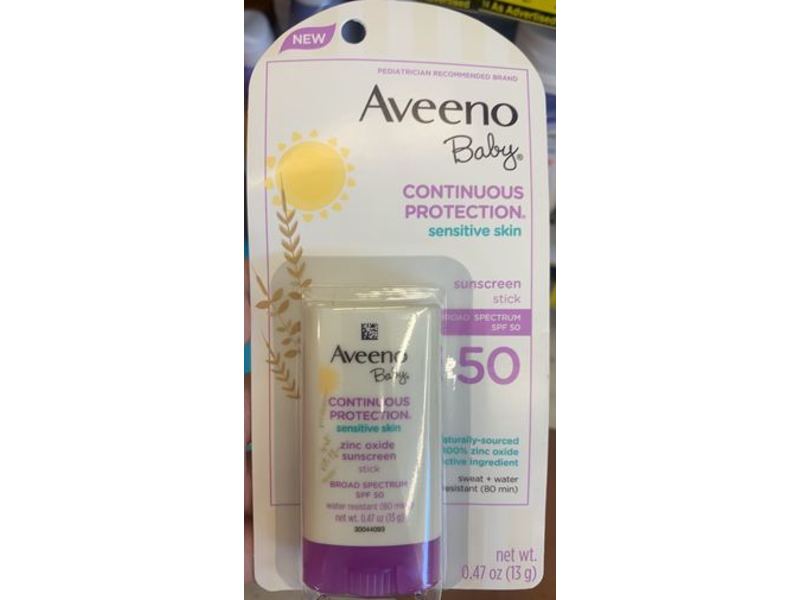 Aveeno Baby Continuous Protection Sensitive Skin Sunscreen Stick, SPF 50, 0.47 oz/ 13 g