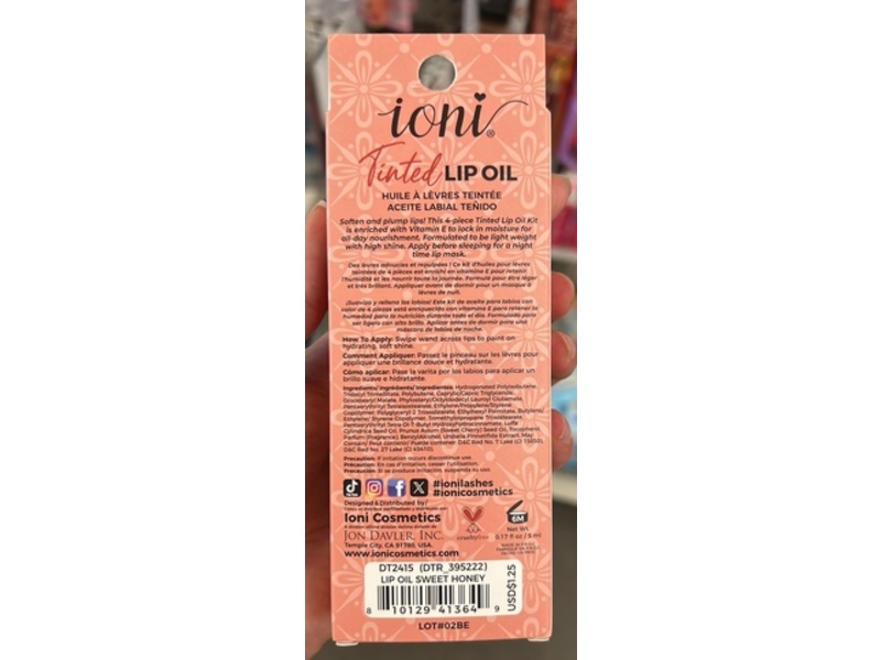 Ioni Tinted Lip Oil, Sweet Honey, 0.17 fl oz/5 mL