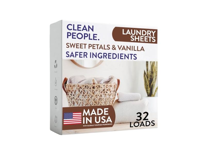 The Clean People Ultra Concentrated Laundry Detergent Sheets, Sweet Petals & Vanilla, 32 Loads, 32 Count