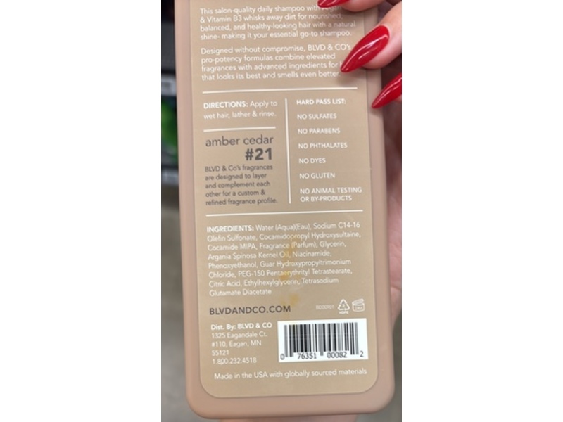 BLVD & CO The Essential Shampoo, Amber Cedar, Argan & Vitamin B3, 12 fl oz/354 mL