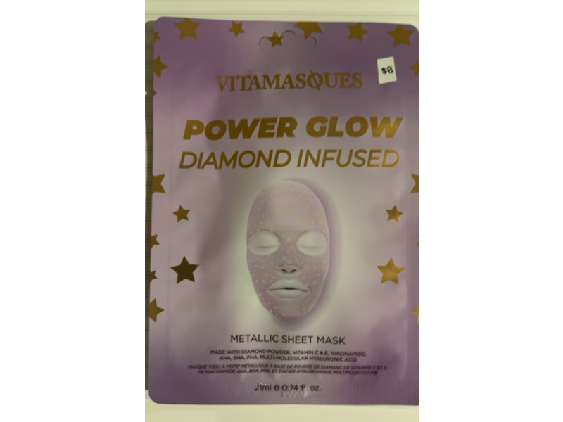 Vitamasques Power Glow Diamond Infused Metallic Sheet, 0.74 fl oz/21 mL