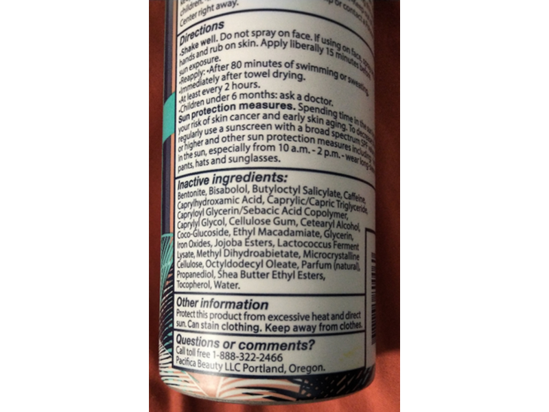 Pacifica Mineral Bronzing Sunscreen Spray, SPF 30, Coconut Glow, 6 fl oz/177 mL