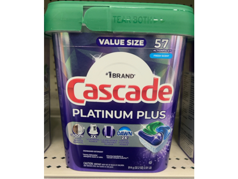 Cascade Platinum Plus ActionPacs, Fresh Scent, 32.2 oz/914 g, 57 Pacs