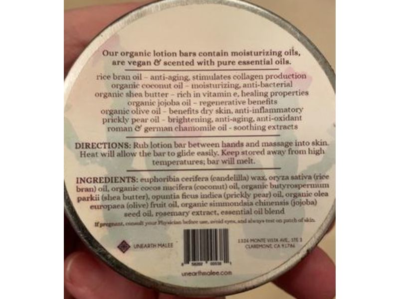 Unearth Malee Organic Lotion Bar, Prickly Peak, Vitamin E, 1.5 oz