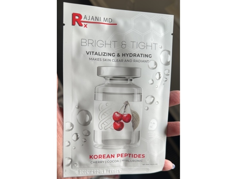 Rajani MD Bright & Tight Vitalizing & Hydrating Korean Peptides Sheet Mask, Cherry, Cocoa & Hyaluronic, 1.01 fl oz/30 mL