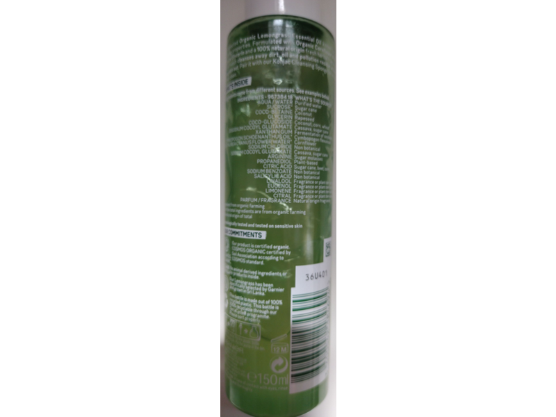 Garnier Organic Detox Gel Wash, Lemongrass , 150 mL