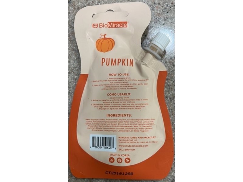 BioMiracle Peel Off Face Mask, Pumpkin, 1.23 oz/35 g