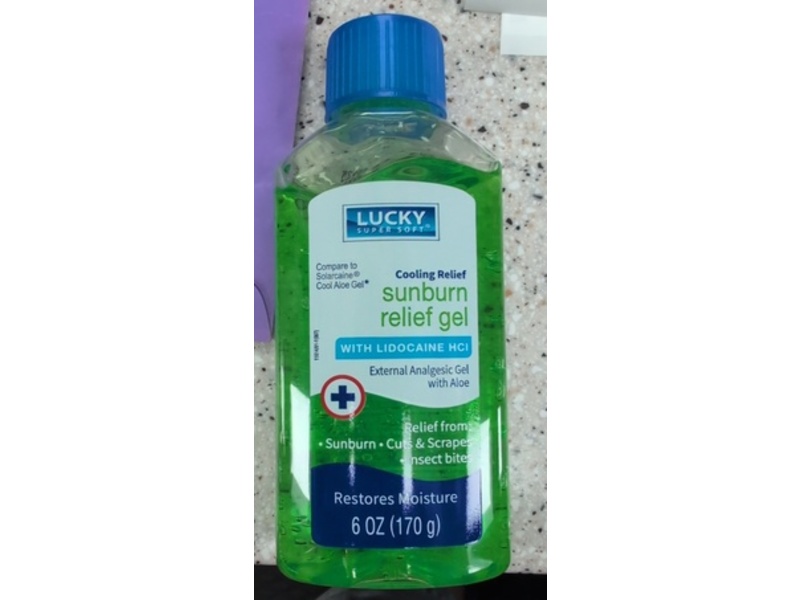 Lucky Super Soft Cooling Relief Sunburn Relief Gel, Lidocaine HCL, 6 oz/170 g