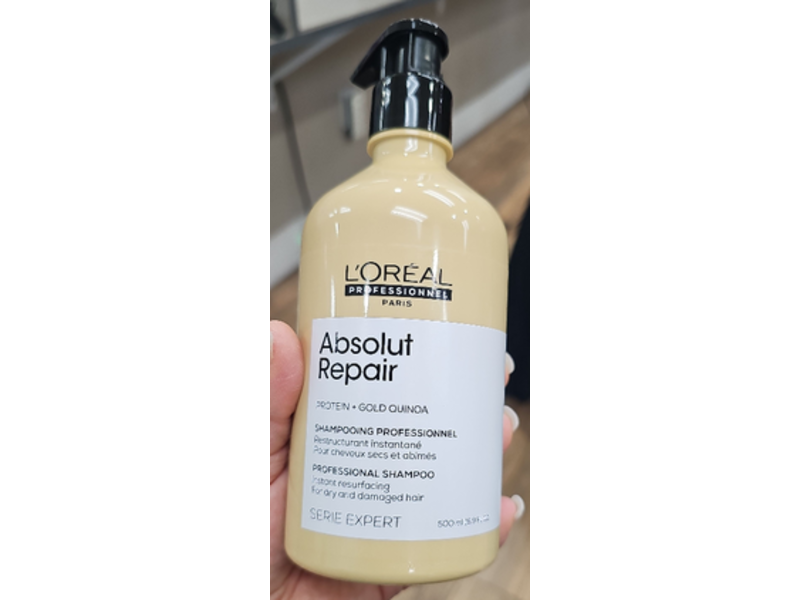 L'Oreal Professional Paris Absolut Repair Shampoo, Protein + Gold Quinoa, 16.9 fl oz/500 mL