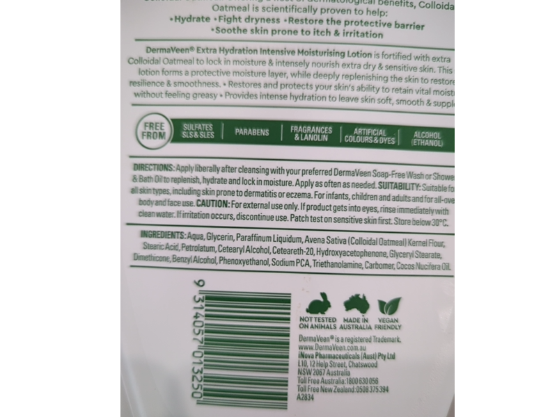 Dermaveen Extra Hydration Intensive Moisturising Lotion, Colloidal Oatmeal, 33.8 fl oz/1 L