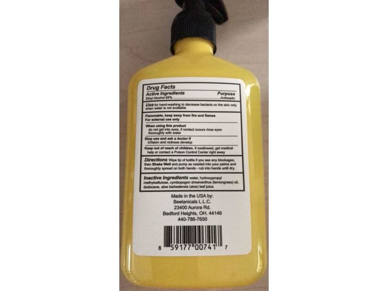 Beessential Instant Hand Sanitizer, Moisturizers, Lemongrass & Aloe, 8 fl oz/237 mL