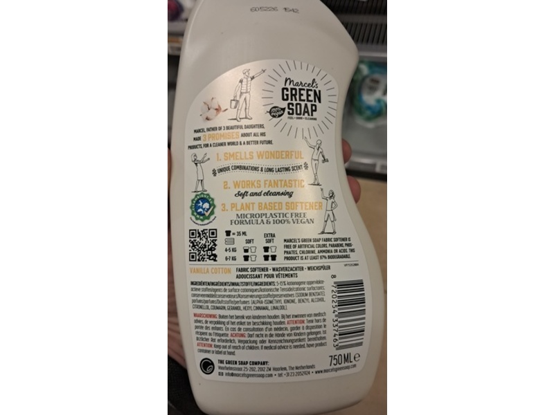 Marcel's Green Soap Fabric Softener, Vanilla Cotton, 30 Loads, 750 mL