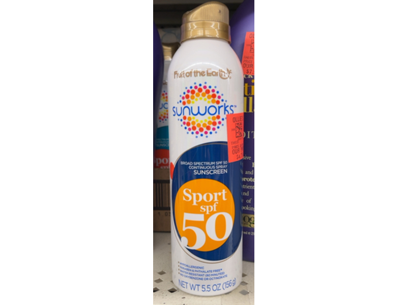 Fruit Of The Earth Sunworks Sport Spray Sunscreen, SPF 50, 5.5 fl oz/156 g